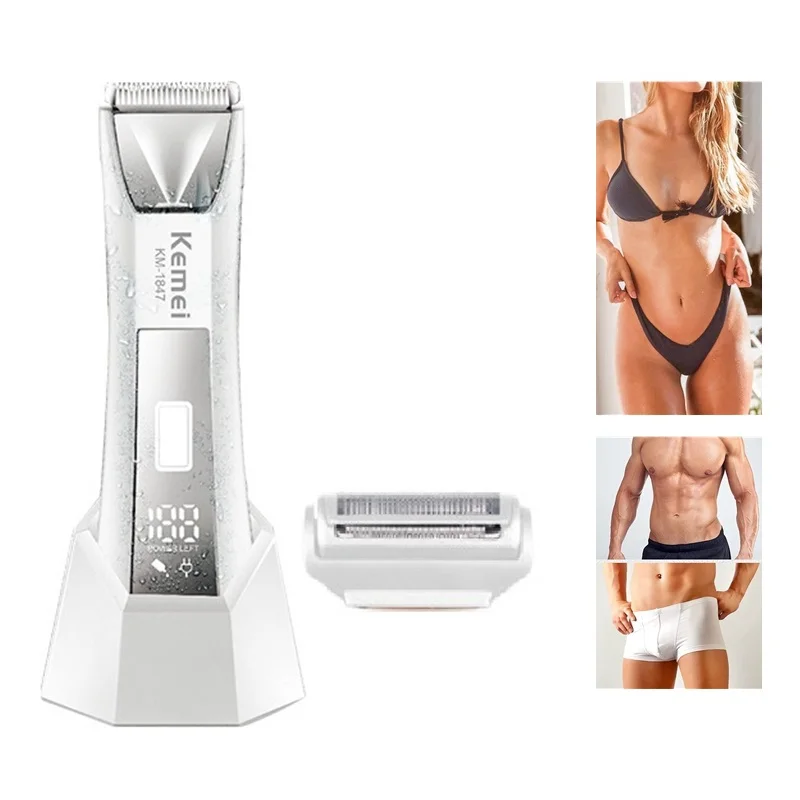 Kemei Body Trimmer For Women & Men Groin Hair Removal Ball Hair Trimmer Bikini Wet Dry Shaver Pubic Leg Armpit Electric Razor