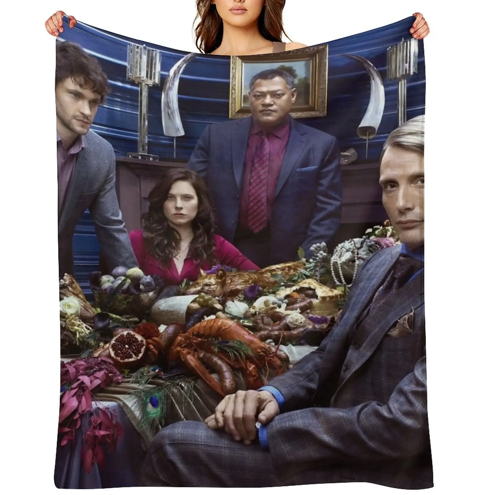 

Hannibal NBC poster blue Throw Blanket Stuffeds Sofas christmas gifts Large Blankets