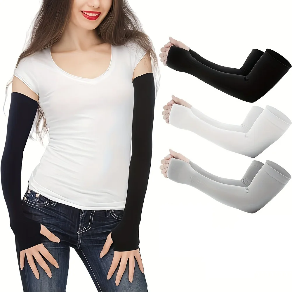 

3-парные охлаждающие чехлы из волокнистой ткани с отверстиями для большого пальца, темные рукава для покрытия татуировок, подходят для офиса, поездок на работу,