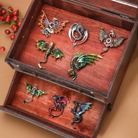 Enamel Flying Dragon Brooches for Women Unisex Rhinestone Animal Pins Office Party Friend Gifts Jewelry Accessories