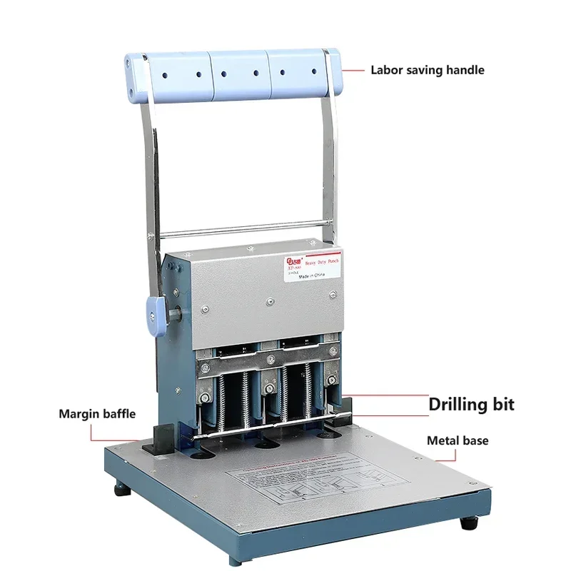 35mm thick layer, three-hole single-line punching XD-500 three-hole heavy-duty punching machine, can punch 500 pages.