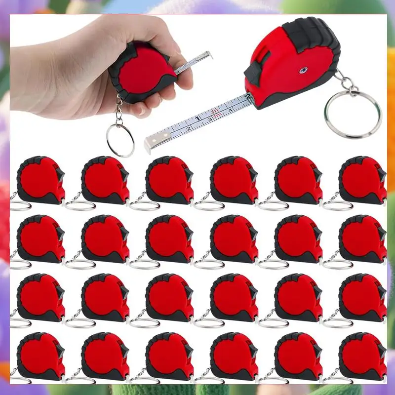 

Mini Tape Measure Keychain Set, 3 Ft Retractable, 24 Pieces, Pocket Size With Lock-ABXK