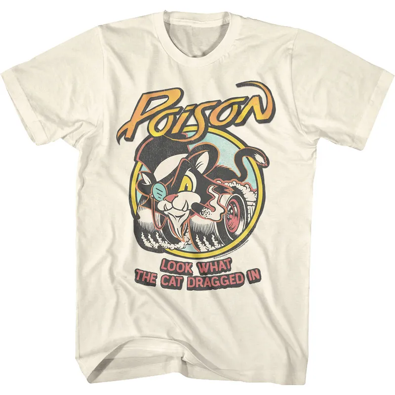 1986 Look What The CatTour Poison Retro Band Camiseta con estampado de gato negro