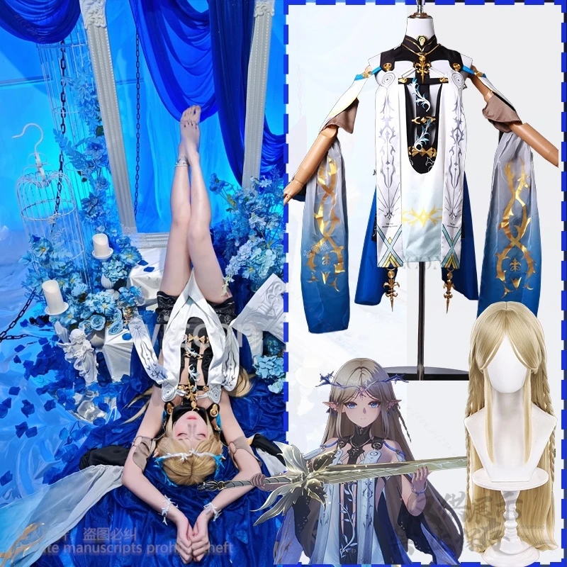 

Cartethyia Cosplay Costume Water Color Sexy Anime Game Wuthering Waves Dress Fairy Lolita Earwear Long Wigs Headwear Customized