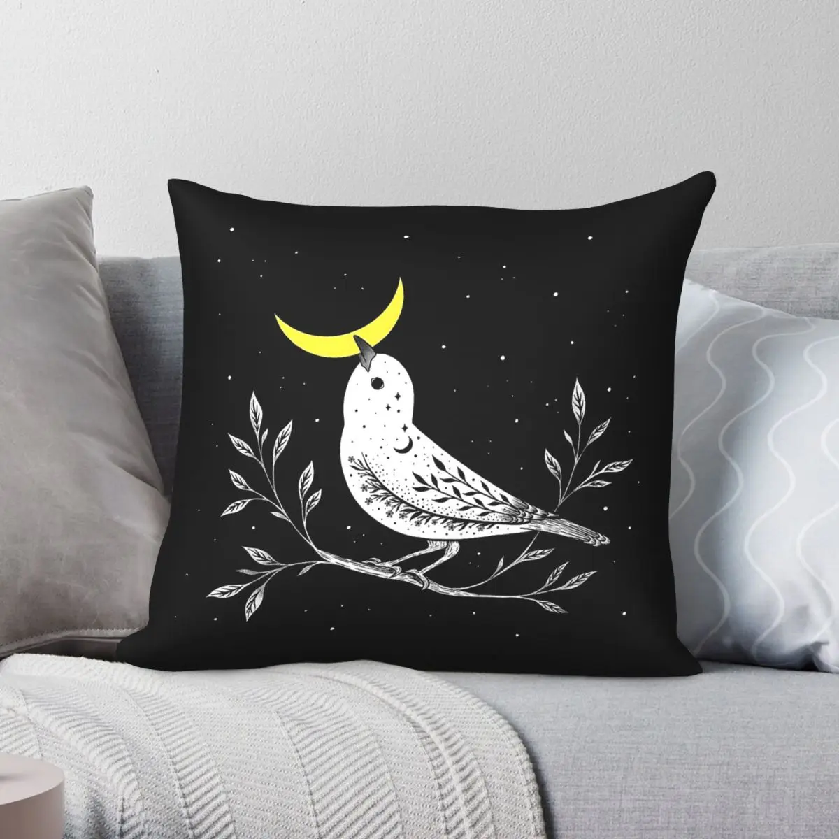 Bird Catch Crescent Moon Square Pillowcase Polyester Linen Velvet Creative Decorative Throw Pillow Case Sofa Cushion Cover 18