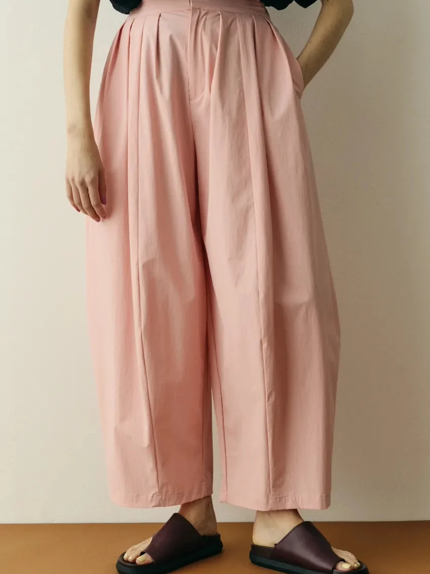Quick Dry Loose Fit Elastic Waist Silkworm Shape Casual Pants Women's High Waist Comfortable Elastic Silkworm Style Trousers