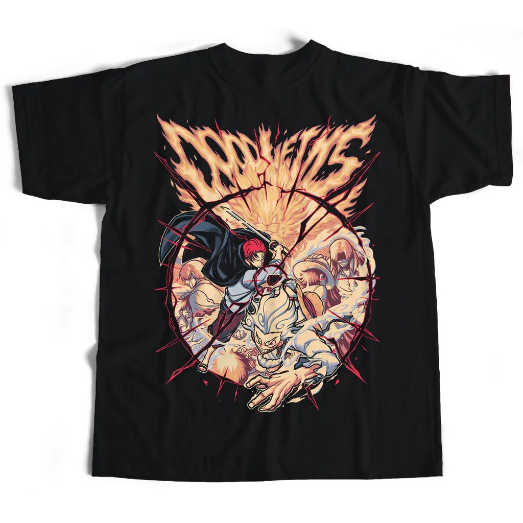 

Summer 2026 One Piece Luffy No. 5 (Sunnika) Vs Shanks "Top Fight" Theme 100% Cotton Printed Loose T-shirt for Boys and Girls