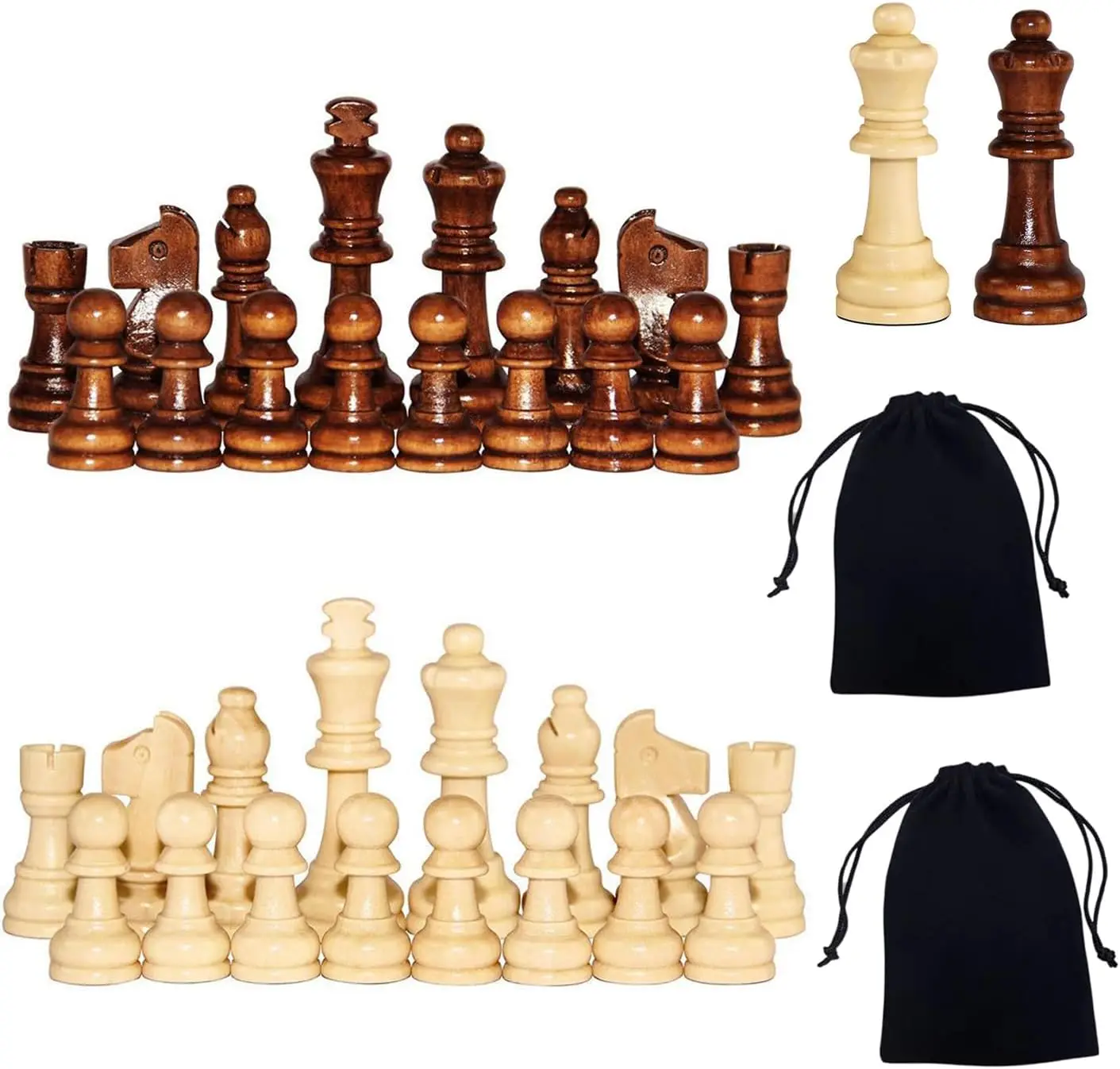 

3 Inch King Chess Pieces, Replacement Pawns with Storage Bag