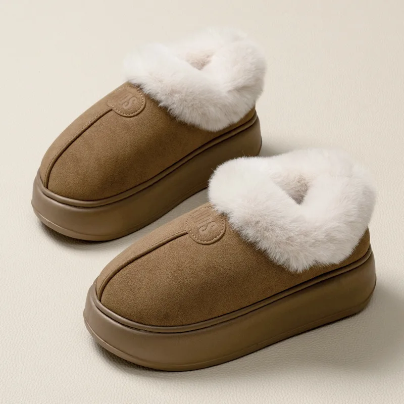 

Snow Boots Loafers Fur Mixed Colors Leather Women Casual Ankle Shoes Round Toe Clogs Platform Footwear Genuine Winter Warm