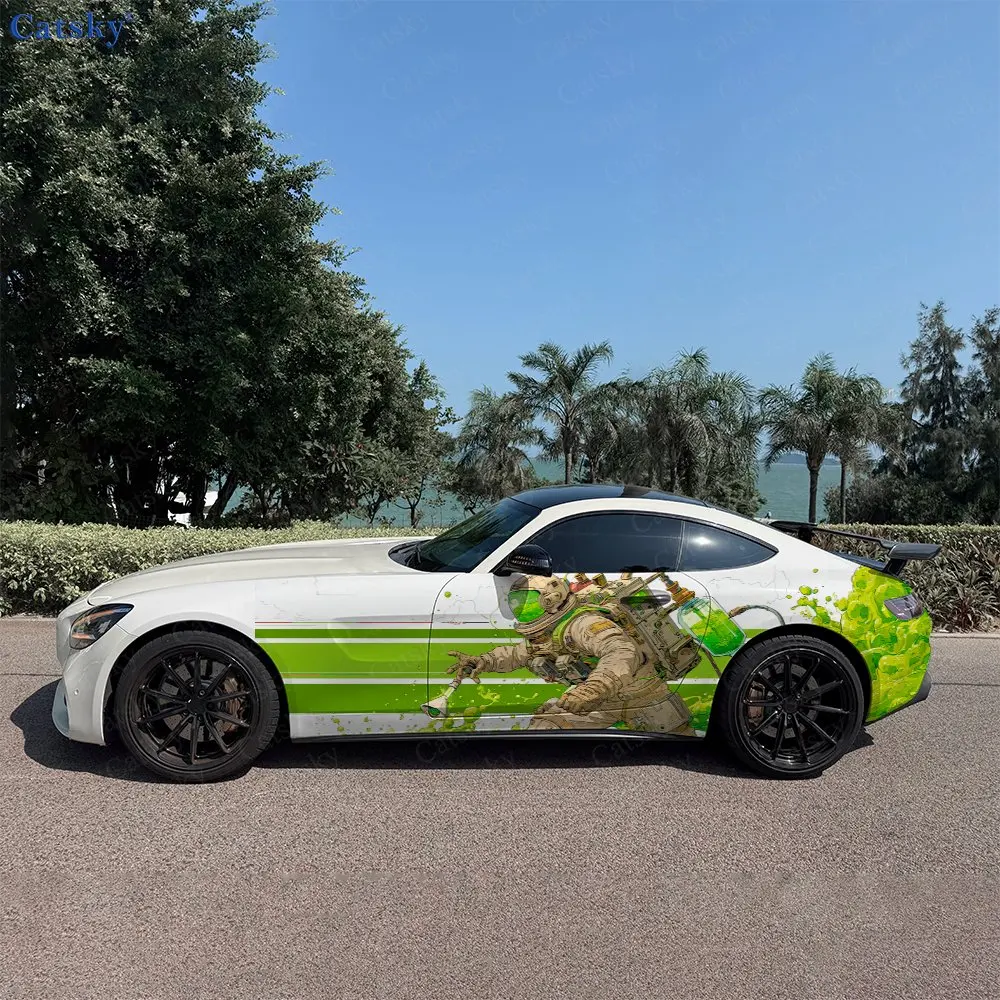 2pcs Splatter Astronaut Street, Durable, Fade-resistant, Enhance Vehicle Aesthetics With Bold Artistic Design Car Vinyl Wraps