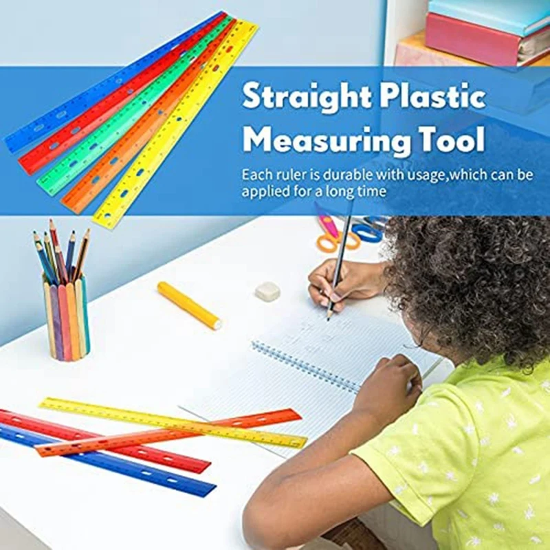 Régua de cor reta plástica para crianças, ferramentas de medição, material escolar e de escritório, 5 tipos, 5 pcs