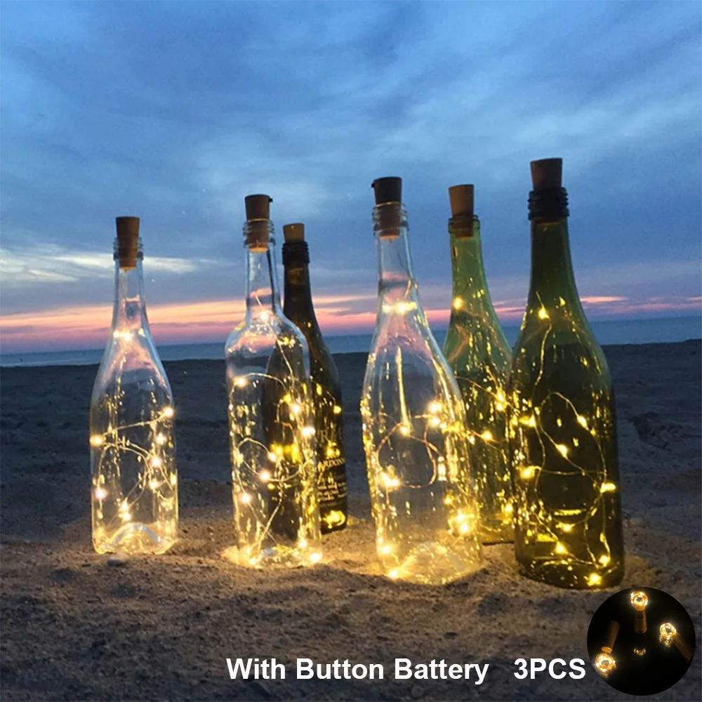 

3Pcs Wine Cork 20LEDS Bar Birthday Party Wedding Celebration Holiday Christmas Party AG13 Button Battery 2M With 3 Batteries