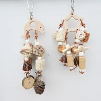 Parrot Toy Wooden Animal Shape Vine Ball Pine Cone Corn Wood Flower Chips Puzzle Wood Fruit String Natural Fruit Swing Pine Cone