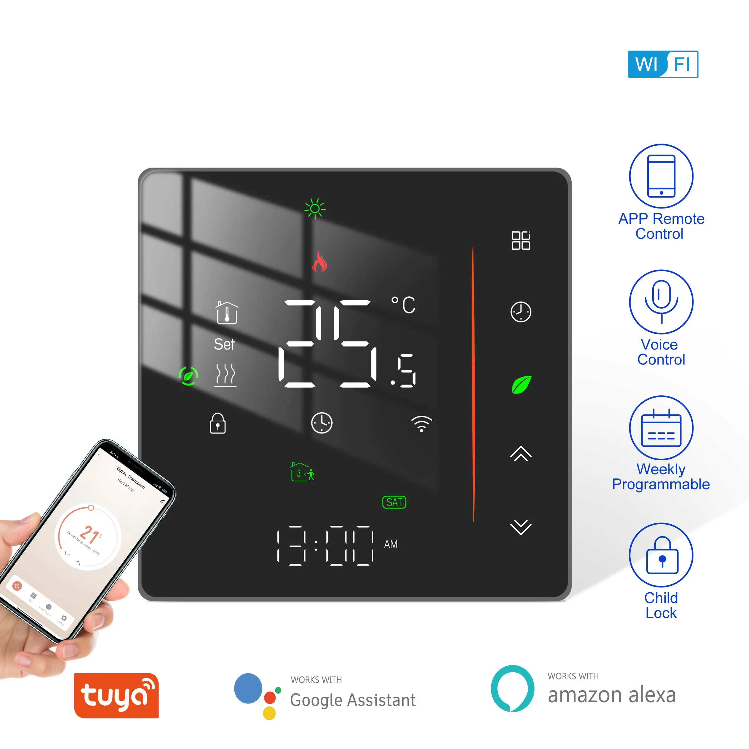 Tuya Smart Heating Thermostat WiFi Electric/Water/Gas Boiler Underfloor Heating Temperature Controller Supports Alexa Hey Google