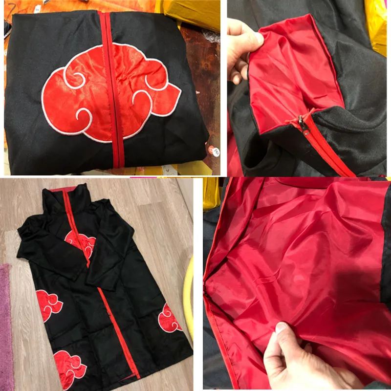 Disfraz de Cosplay Anime Akatsuki Bata de Nubes Rojas con Collar Cinta para la Cabeza Anillo para Juego de Roles Niño y Adulto 4