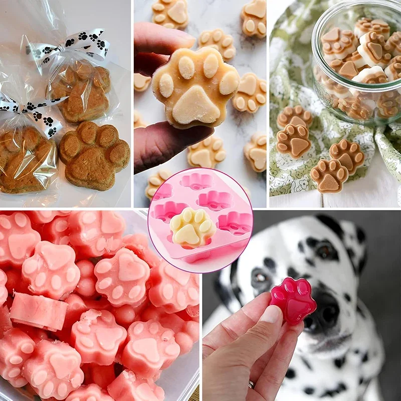 Pet Treat Molds Soap Puppy Dog Paw and Bone Silicone Molds for Candy Jelly Ice Cube Biscuits Pet Cake Decorating Baking Moulds