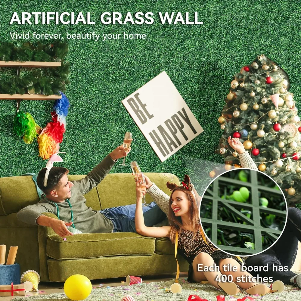 

24 PCS 20x20 Artificial Grass Wall Boxwood Hedge Wall Panels Artificial Grass Backdrop Wall Privacy Fence with UV Protection.