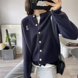 Spring 2024 Women's Golf Wear Tennis Sweater Jacket Embroidered Teddy Bear Knitted Cardigan Round Neck Long Sleeved Top Clothing