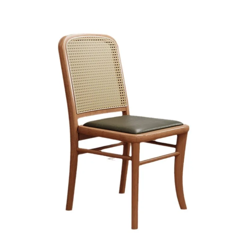 

Medieval American dining chair retro cherry solid wood home chair rattan balcony leisure chair