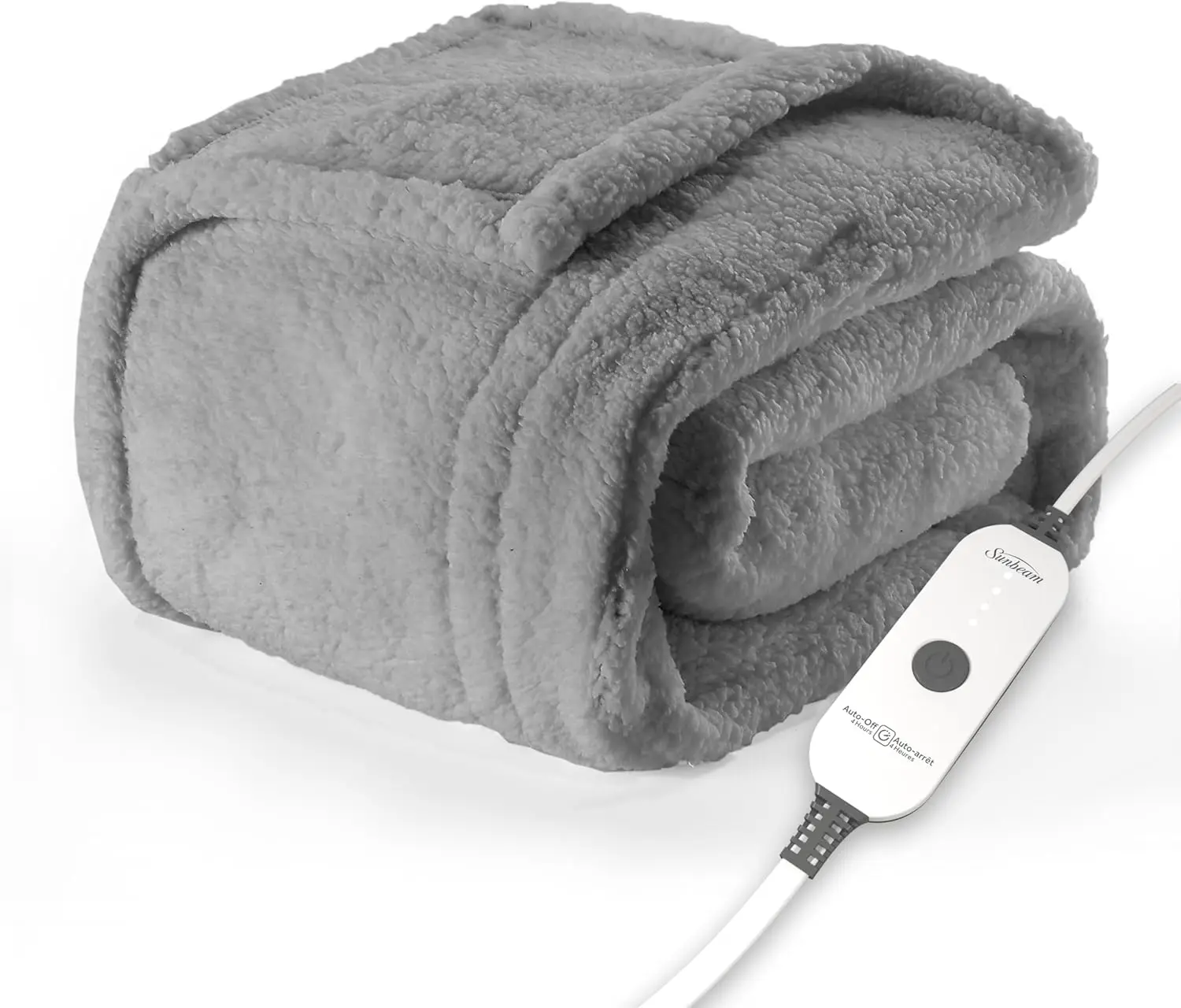 

Royal Sherpa Heated Electric Blanket with Foot Pockets, 4 Heat Settings, Auto Shut-Off, Machine Washable, Grey