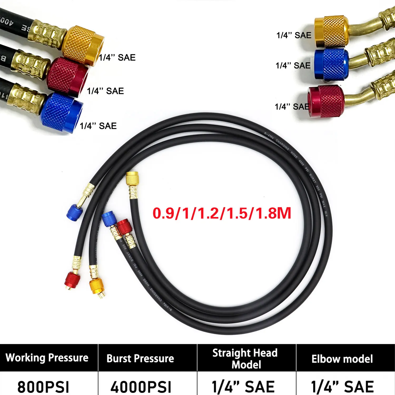 3 pz R410 refrigerante AC tubo di ricarica 800-4000 PSI pressione di esercizio Fit HVAC aria condizionata R134a R32 manometro del collettore del