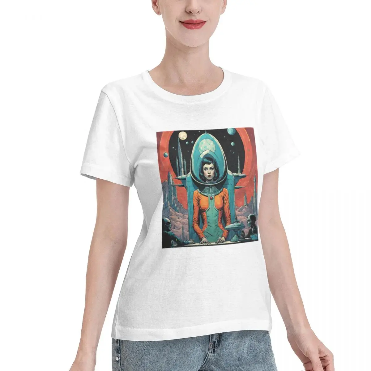 Wardrobe Filler Retro Space Woman Art Women's T-shirt French Style Comfy Daily Top