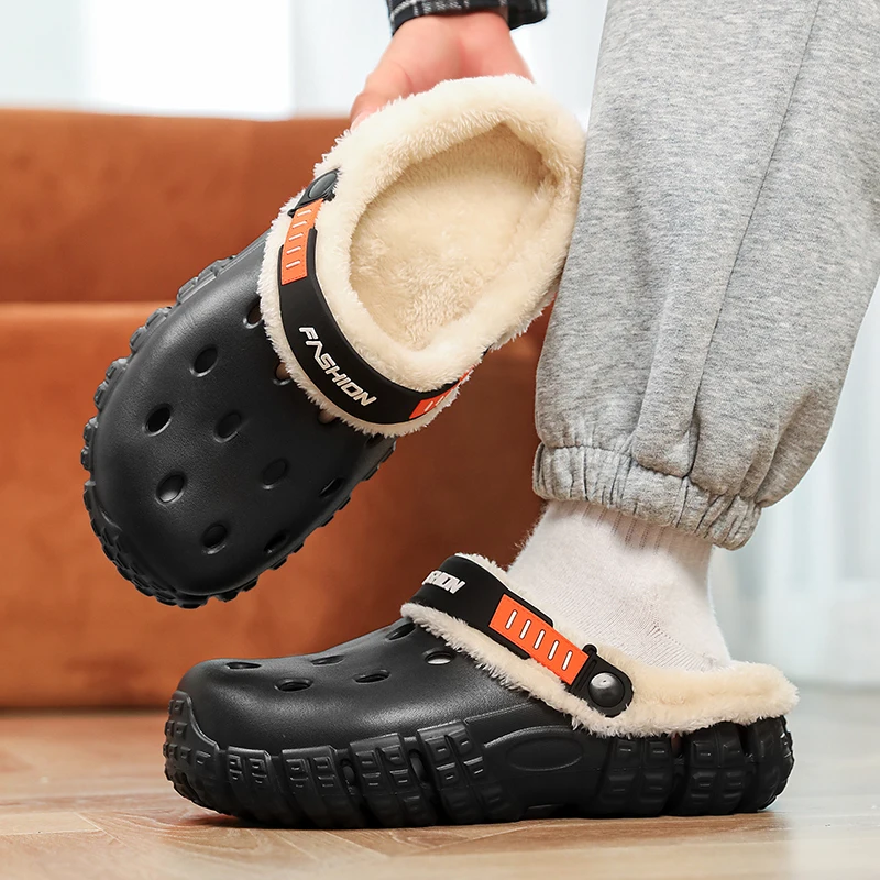 Men's Winter Slippers Comfortable Indoor Warm Women Slippers Summer Removable Sandal Men Casual Non Slip Plush Fur Clogs for Men