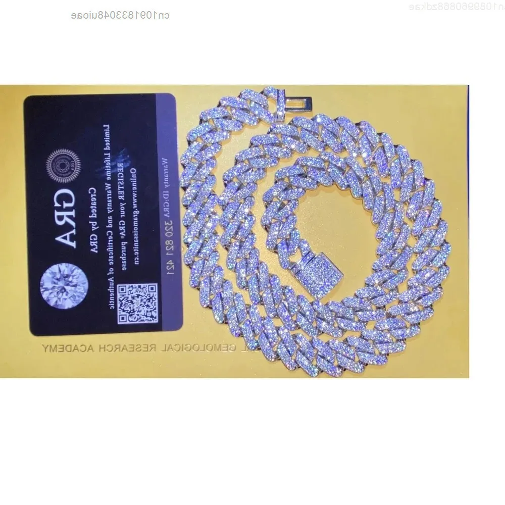 

HQ GEMS 14mm Solid Silver Full Iced Out Diamond Yellow Gold Cuban Chain Link Miami Chokers Necklace Men