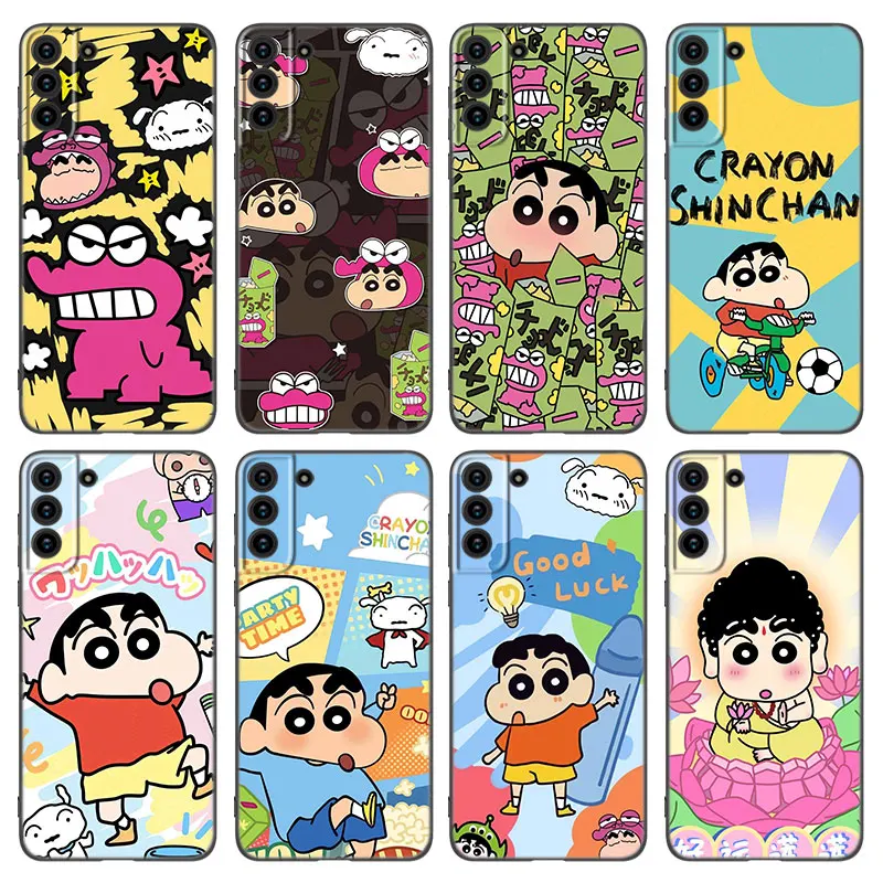 Crayon Shin Chan Cute Black Silicone Phone Case For Samsung Galaxy S20 S23 FE S21 S22 S24 Plus Ultra