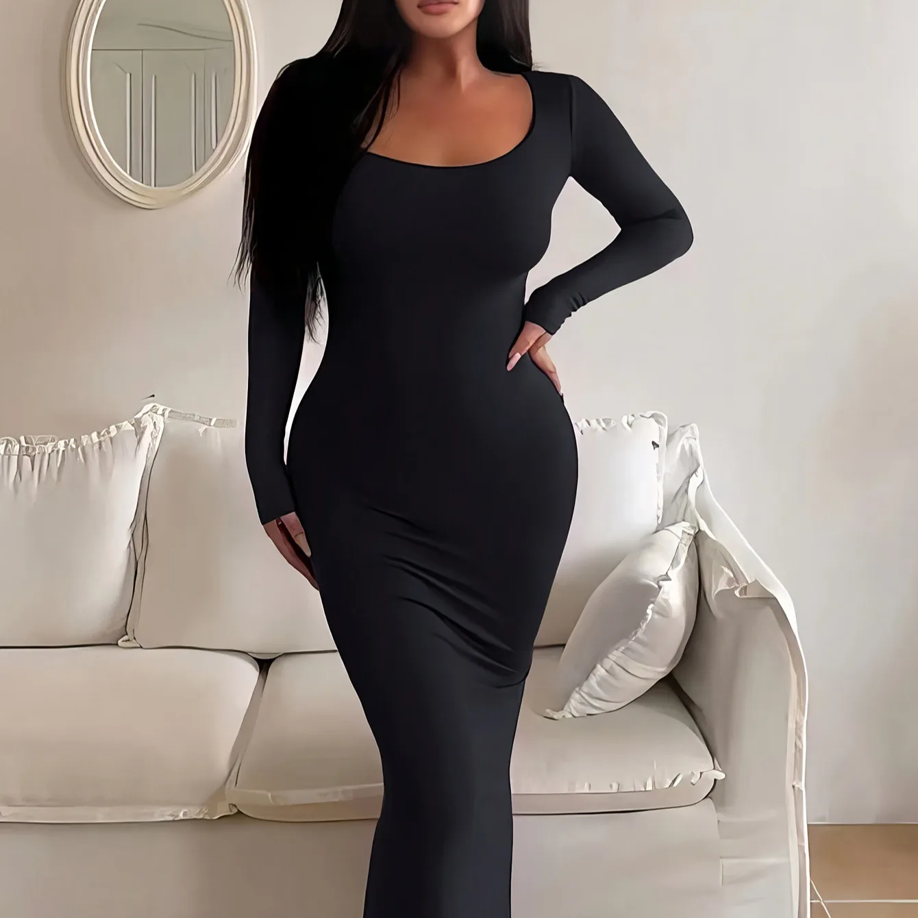 Long sleeves Sexy Maxi Dress Spring Women Party Y2K Concise Tight fishtail skirt Elegant Dresses Female Clothing