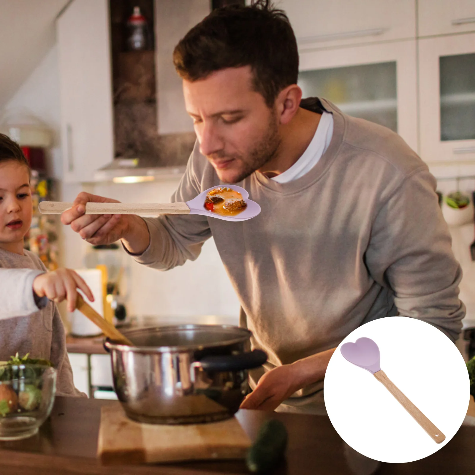 

Heart Shaped Silicone Soup Spoon Kitchen Mixing Supplies Long H Non Scratch Cook Supply Salad Spoon Smooth Surface