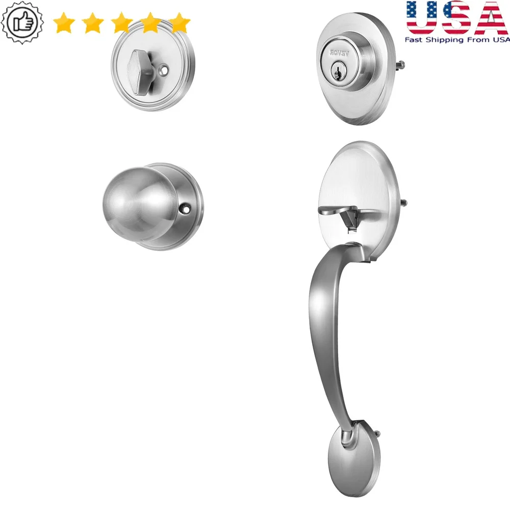 

Front Door Handle Deadbolt Set Zinc Alloy Lock Adjustable Latch Easy Installation Reversible Knob Modern Home Security Hardware
