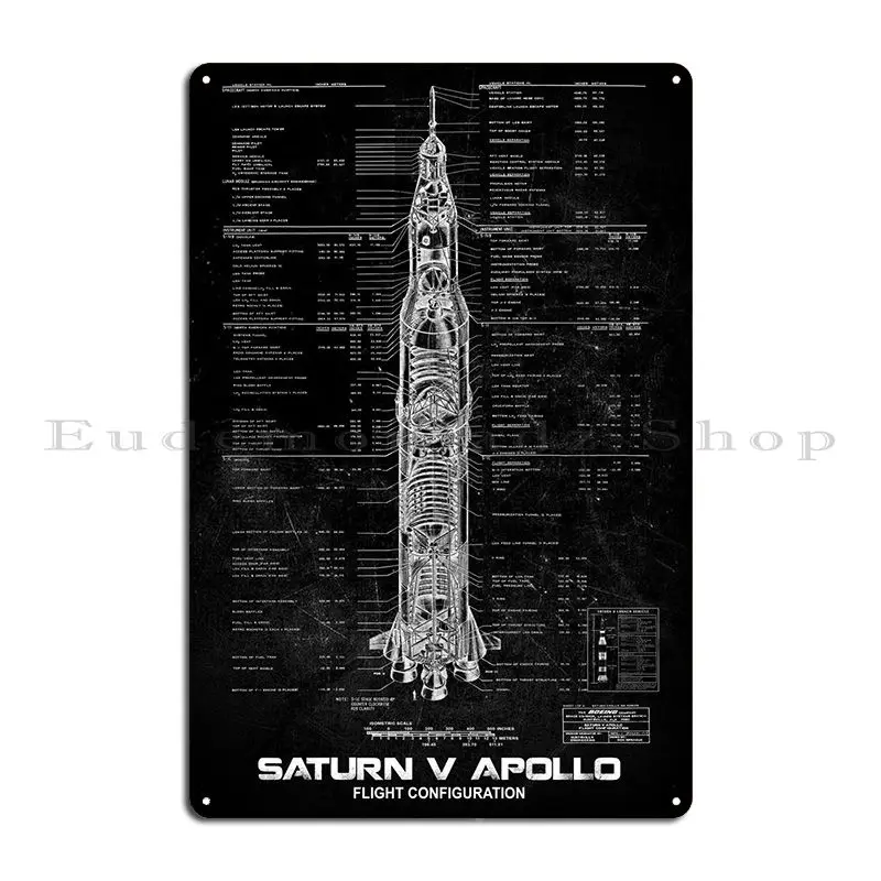 SATURN V APOLLO FLIGHT CON Metal Sign Plaques Garage Decoration Custom Club Retro Customize Tin Sign Poster