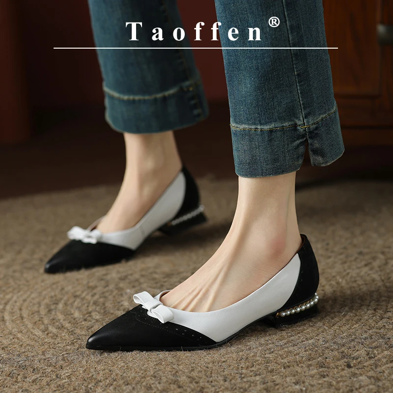 

Taoffen Casual Women's Flat Shoes Gemstone Low-heeled Pointed Toe Mixed Colors Flats Fashion Slip On Buckle Office Lady Pumps