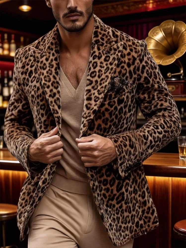 Men’s Leopard Print Velvet Bla - Velvet Blazer Vintage review and price