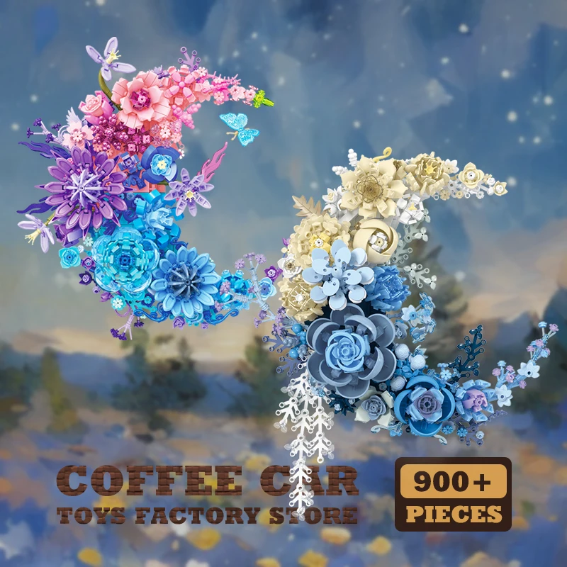 

Creative Moon Flowers Building Blocks Home Decoration Romantic Bouquet MOC Bricks Wall Decor Eternal Plant Girl Friend Kid Gifts