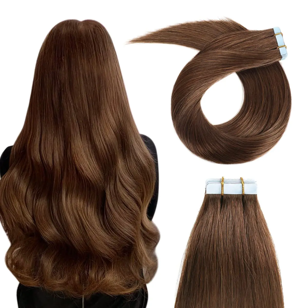 Tape in Hair Extensions Human Hair Chocolate Brown #4 20pcs/50g 20 Inch Real Human Hair Remy Tape In Hair Extensions Natural