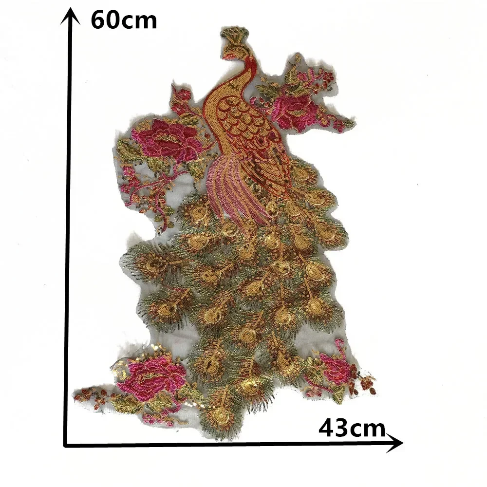 Vendita all'ingrosso di 10 pezzi di filo d'oro di pavone ricamato in poliestere accessori di abbigliamento decorativi cuciti fai da te