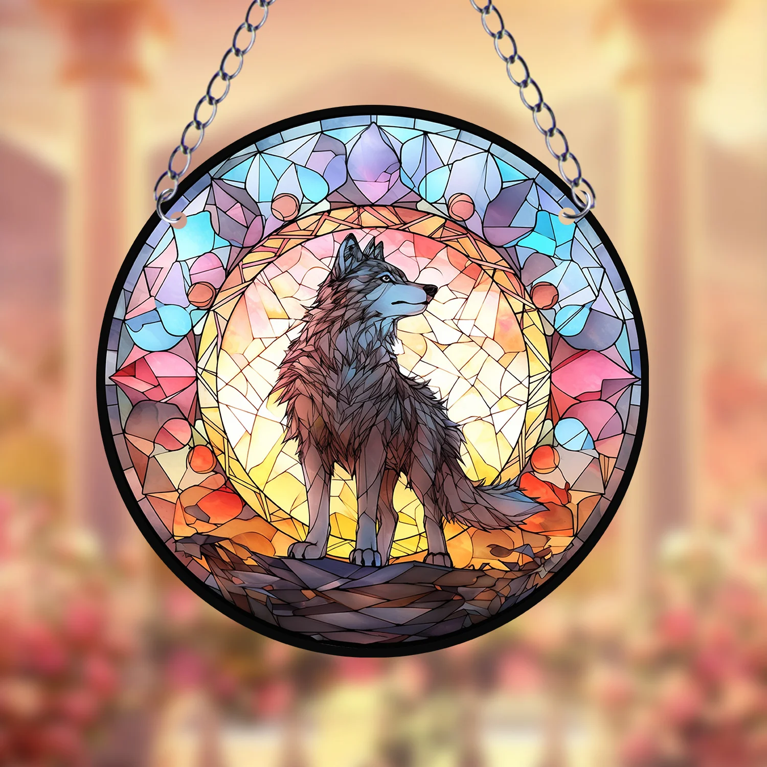 Wolf Suncatcher Wall Decoration-Unique Sun-Catching Wildlife Charm for Indoor&Outdoor Use-Teacher Birthday Gift,Home Decor