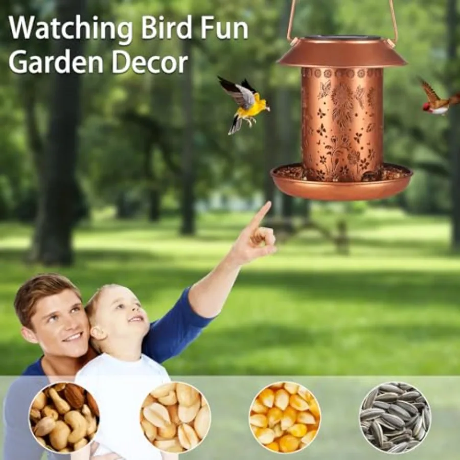 【Spot goods】Sunflower Solar Bird Feeder for Outdoors Hanging Solar Lanterns Waterproof Metal Wild Bird Feeders Garden Outside Y view 6