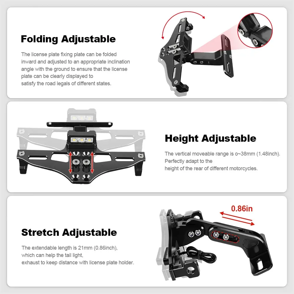 Para DUCATI MONSTER 620/696/796/821/1200 DIAVEL 7 colores motocicleta ajustable marco de placa de matrícula soporte