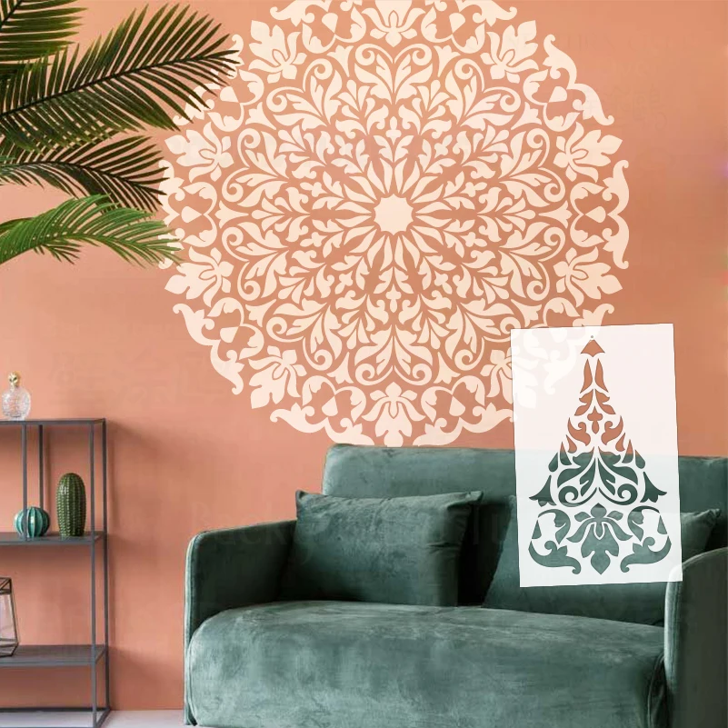 

Трафарет 100-140 см, настенный декор для рисования, шаблон для краски, декоративная гигантская мандала, огромный круглый цветок, традиционный S291