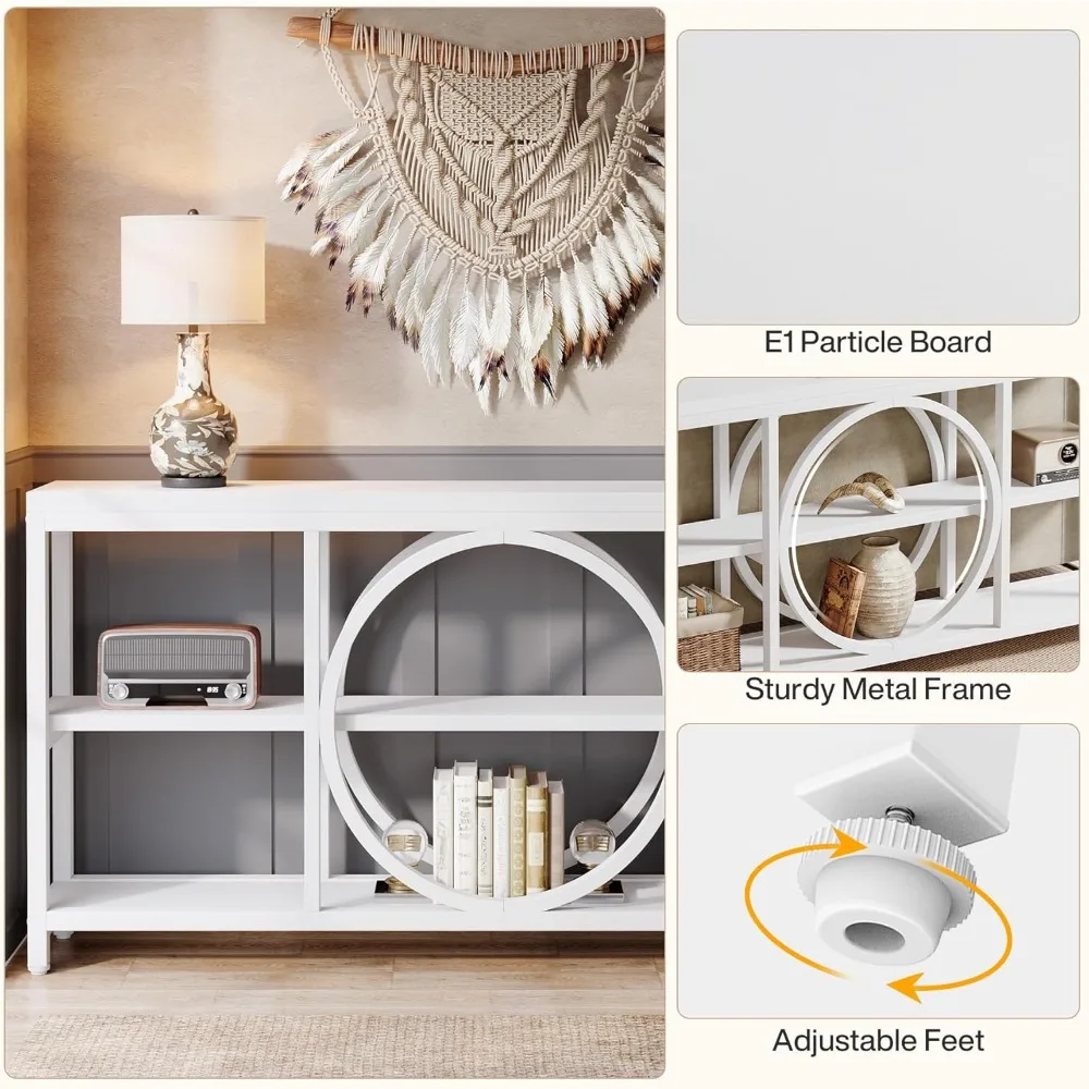 طاولة كونسول طويلة جدًا مقاس 70.9 بوصة للمدخل، وطاولة أريكة خلف الأريكة مع أرفف تخزين خشبية من 3 طبقات