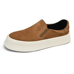 Men's shoes summer 2024 new low-top all-match nubuck leather sneakers lightweight slip-on slip-on shoes fashionable casual shoes