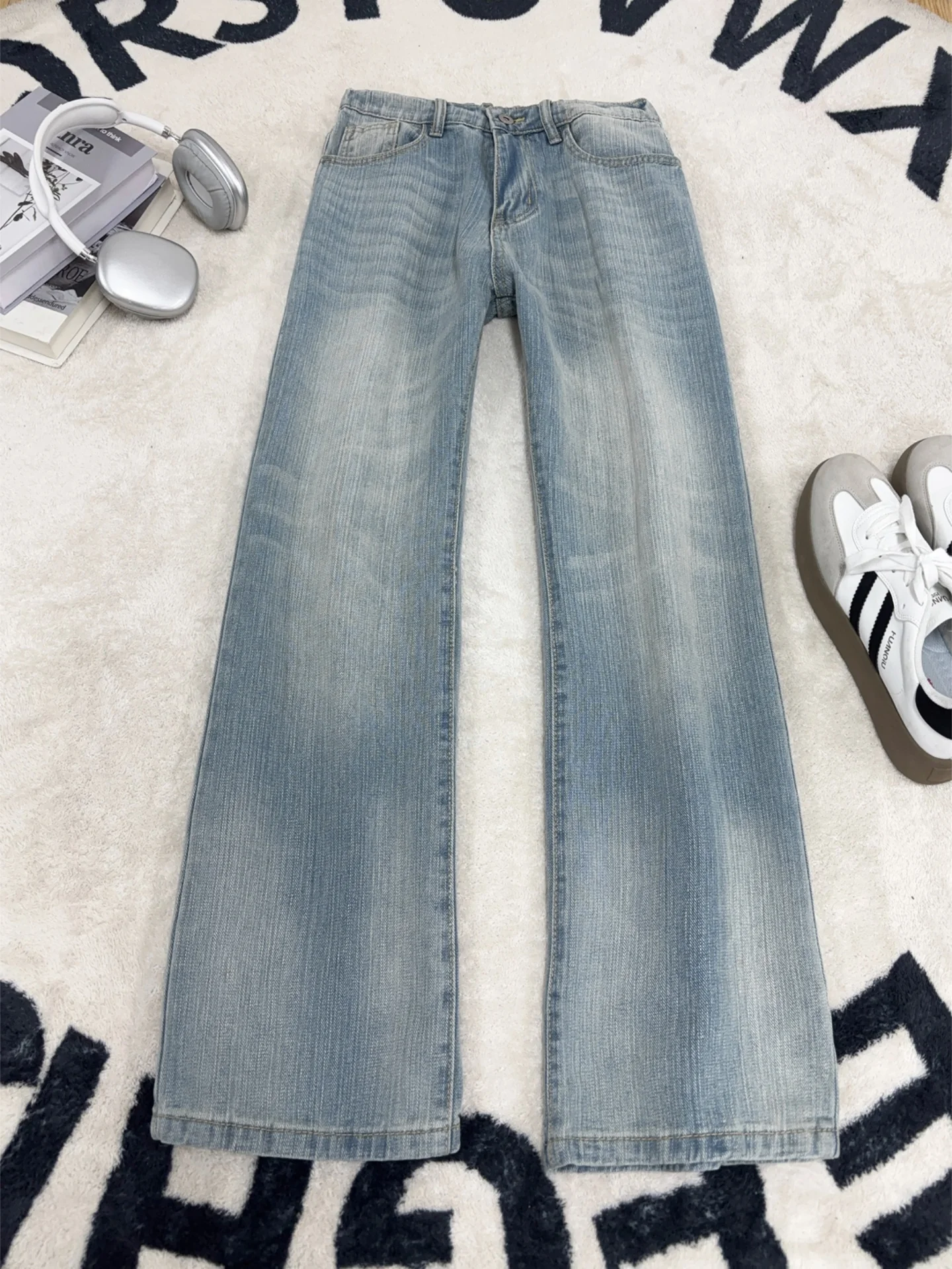 

Мужские прямые джинсы свободного кроя с бамбуковой текстурой, американские брюки Cleanfit для повседневной носки, смесовая ткань из полиэстера и хлопка