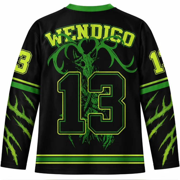 Unisex Long Sleeve V Neck Jersey Black Green Forest Wendigo Creature Graphic Shirt Horror Halloween Party  Streetwear Tops
