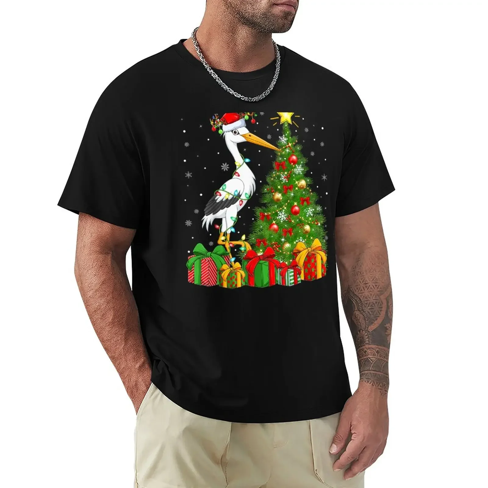 Stork Bird Lover Xmas Holiday Santa Stork Christmas Tree T-Shirt