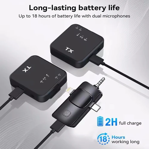 Imagen 2 del producto Micrófono de solapa inalámbrico Dual Lavalier, micrófono de corbata profesional para iPhone, Android, teléfono móvil, PC, ojal, micrófono Micro