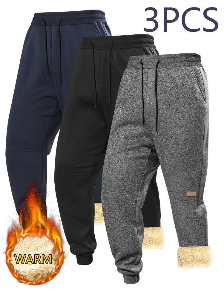 

Casual Pants for Autumn and Winter Men's Large Size Plus Velvet Thickened Thermal Sports Pants Sweatpants 2025 Sets Man Black