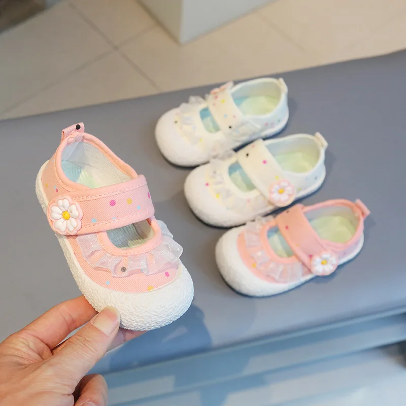 Spring New Style Children Lace Canvas Little Girls Adorable Print Princess Shoes Toddlers Good-looking Flat Sneakers